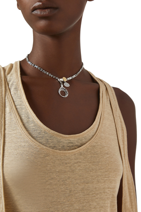 Eternity Necklace, 18k Yellow Gold with Sterling Silver & & Garnet